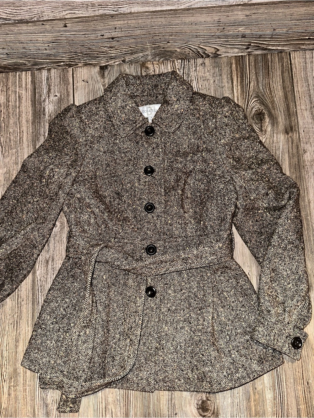 Donatella Wool Blend Women's Tweed Peplum Jacket in Brown Size Medium